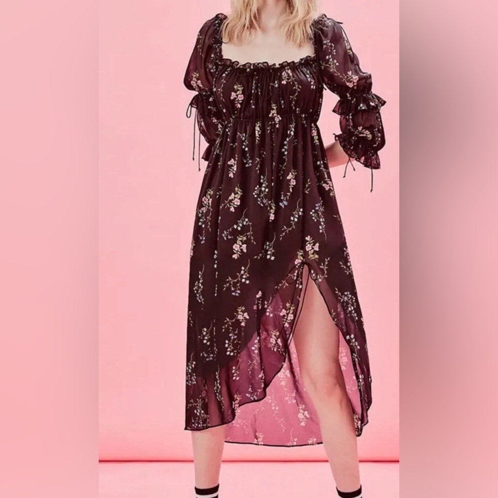 For Love And Lemons Nicola Black Floral Midi Dress Size L